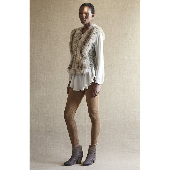 Dena Jackets & Blazers - 🆕 DENA Tweed and Faux Fur Vest Brown Beige Large